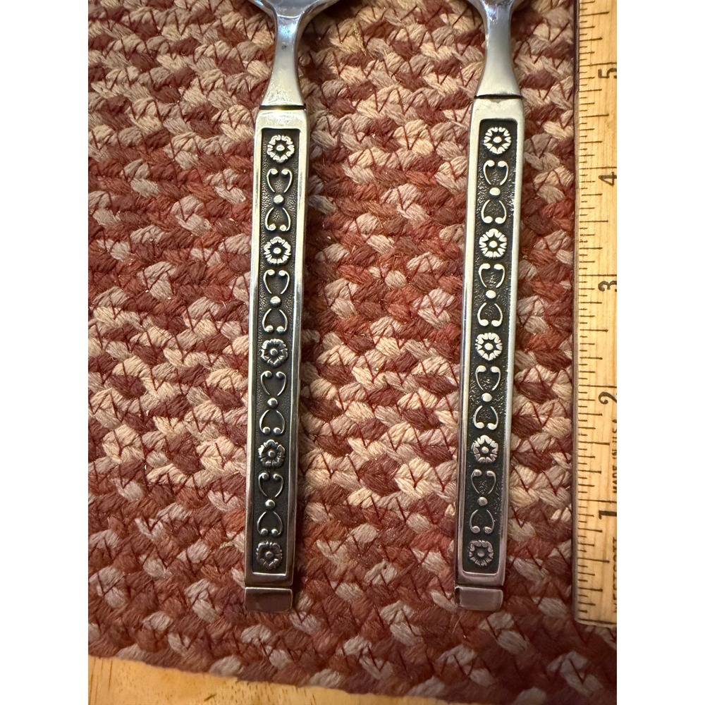 Gorham Salad Serving Set OS Silver Vintage Floral Heart Stainless Steel - Picture 3 of 4